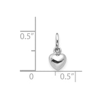 14k White Gold Solid Polished 3D Heart Charm