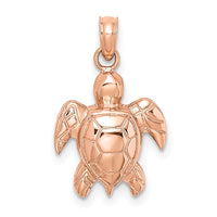 14K Rose Gold Textured Sea Turtle Charm 1