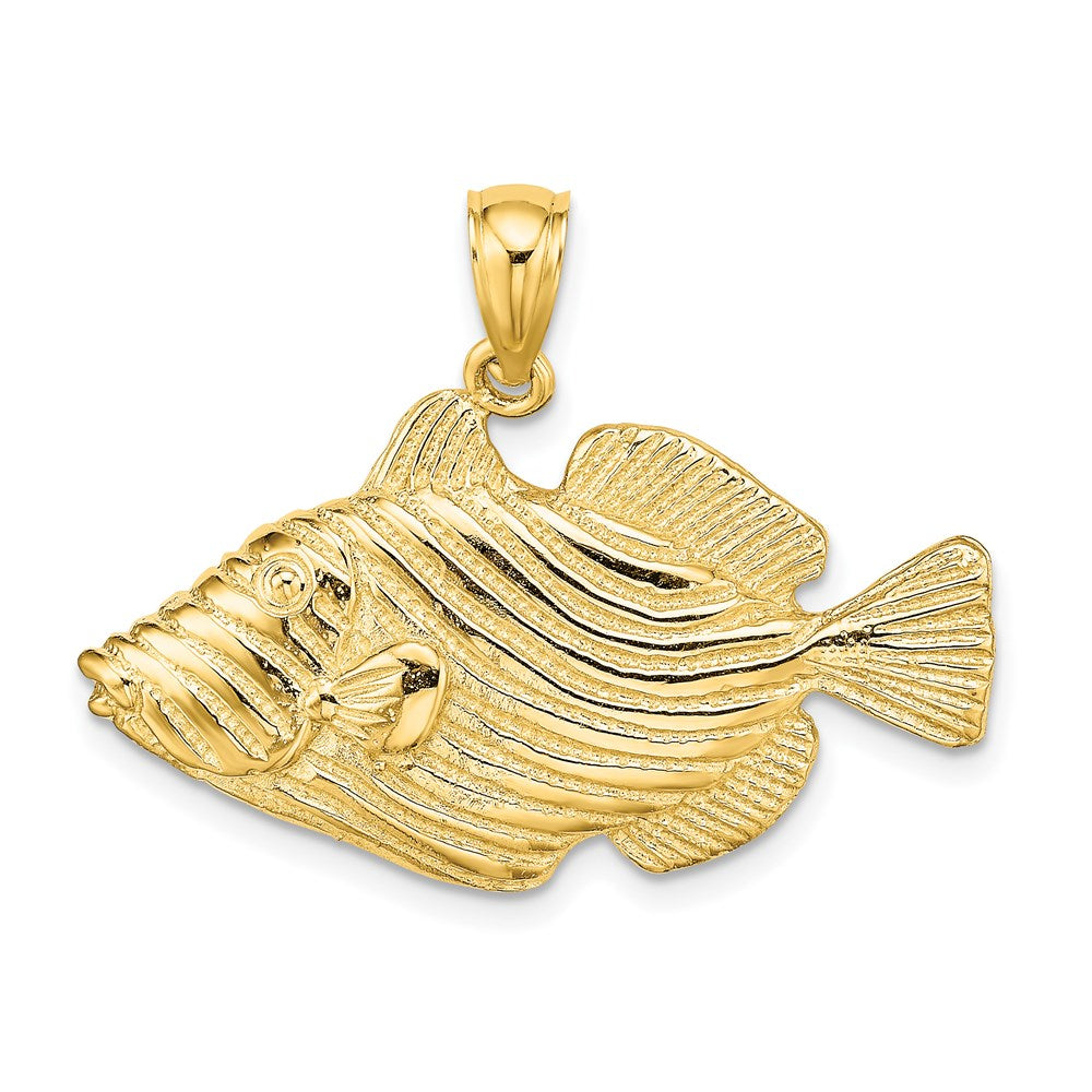 14K Polished /Engraved Striped Fish Charm 1