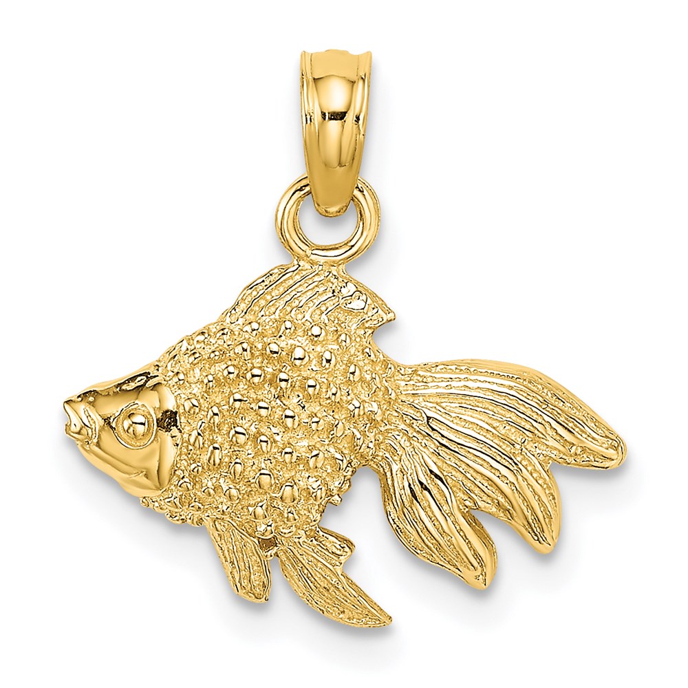 14K 2-D  Textured Gold Fish Charm 1