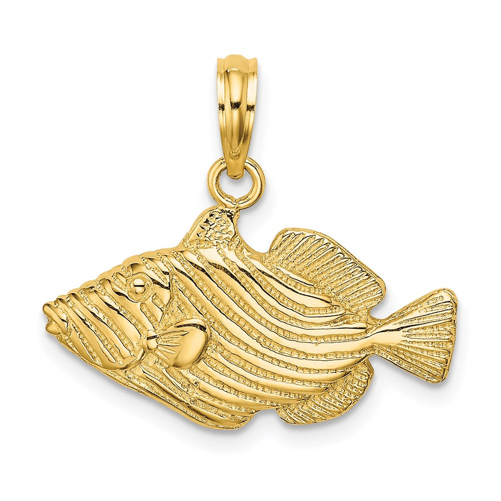 14K 2-D /Engraved Striped Fish Charm 1