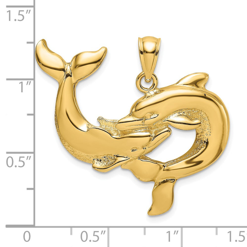 14K Polished Two Dolphins Together Charm 3