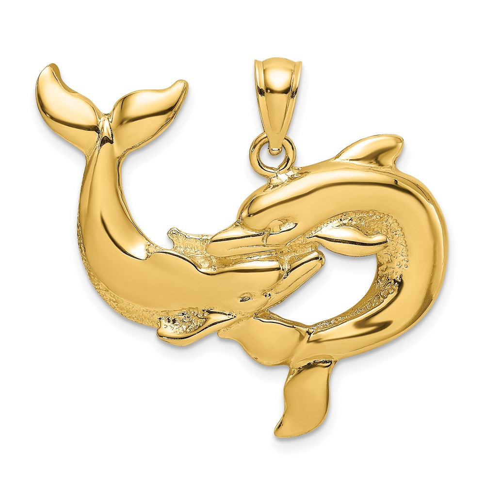 14K Polished Two Dolphins Together Charm 1