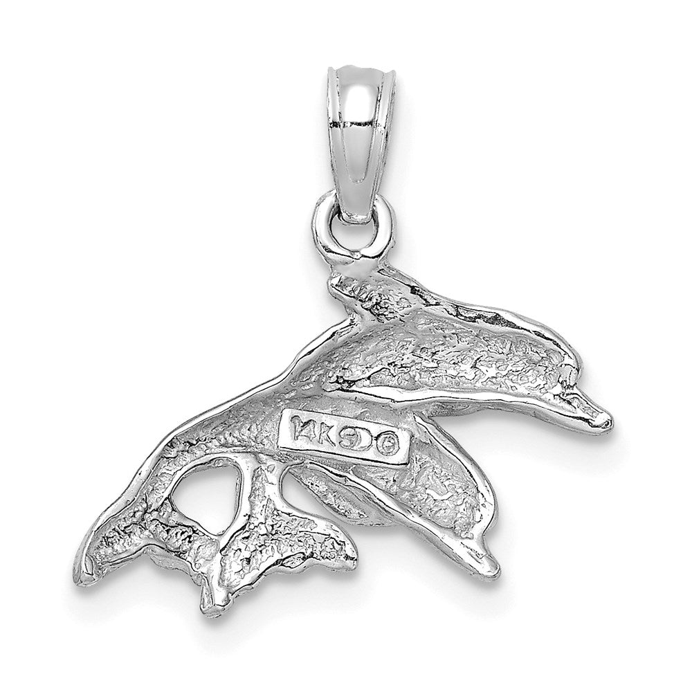 14K White Gold Polished Double Dolphins Jumping Left Charm 4