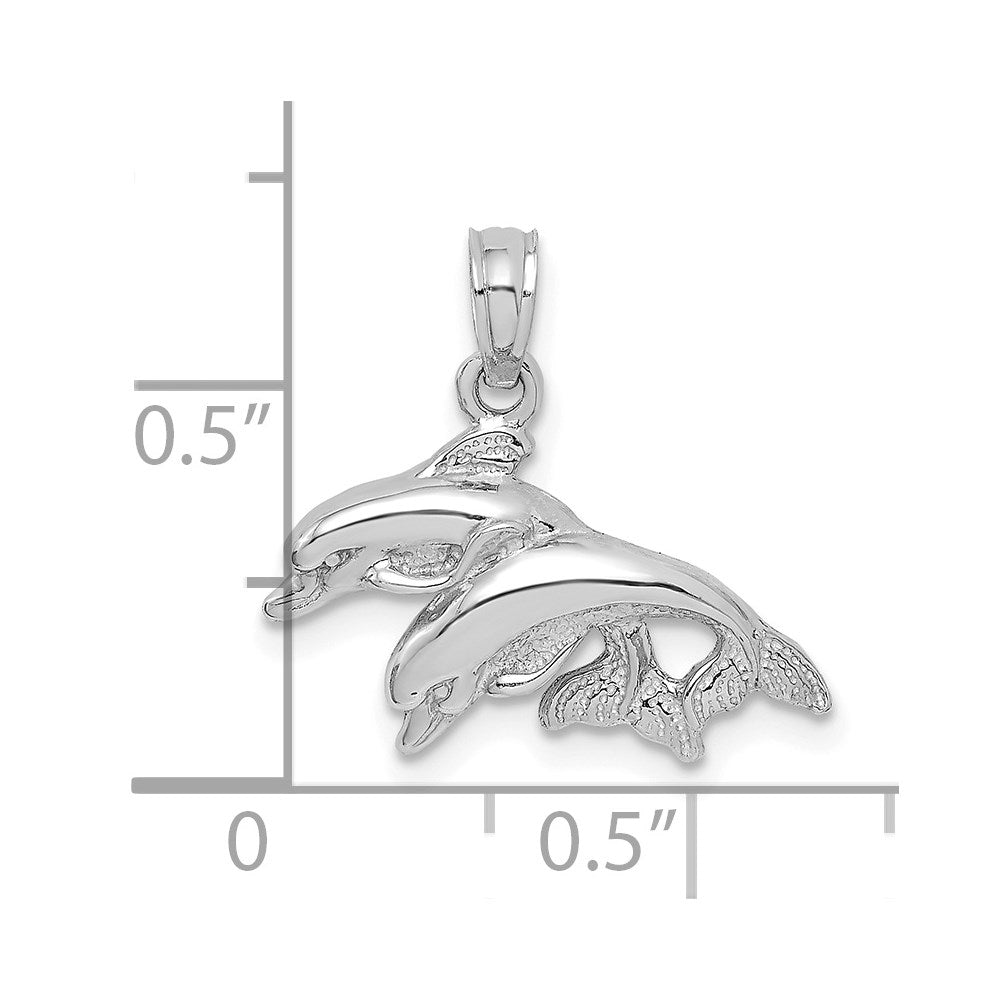 14K White Gold Polished Double Dolphins Jumping Left Charm 3