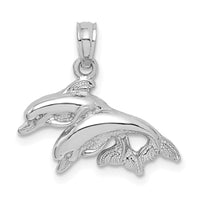 14K White Gold Polished Double Dolphins Jumping Left Charm 1