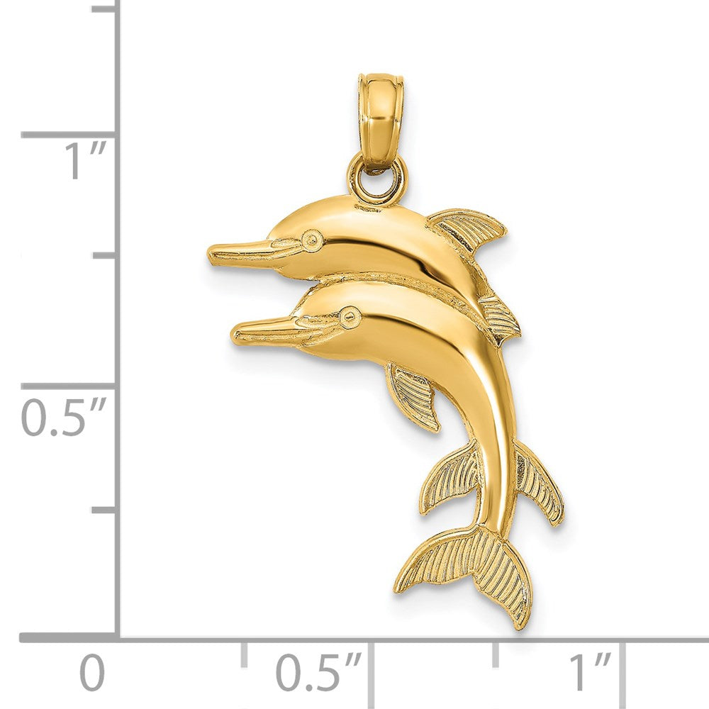 14K 2-D Two Jumping Dolphins Charm 3