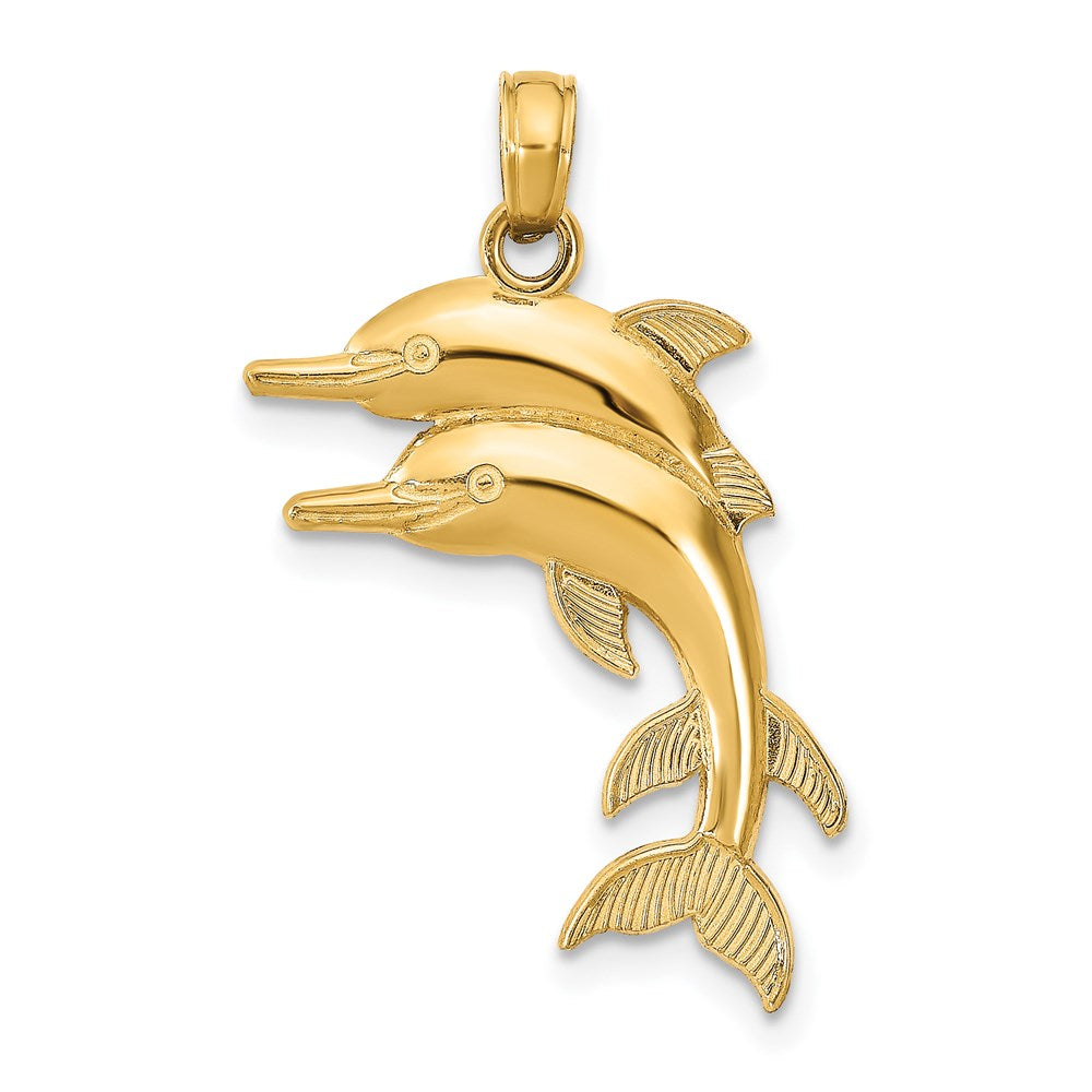 14K 2-D Two Jumping Dolphins Charm 1