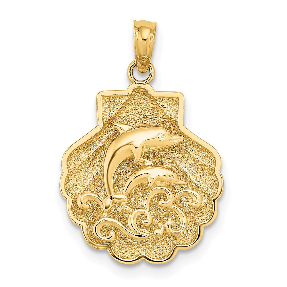 14K Reversible Dolphins and Waves in Shell Charm 1