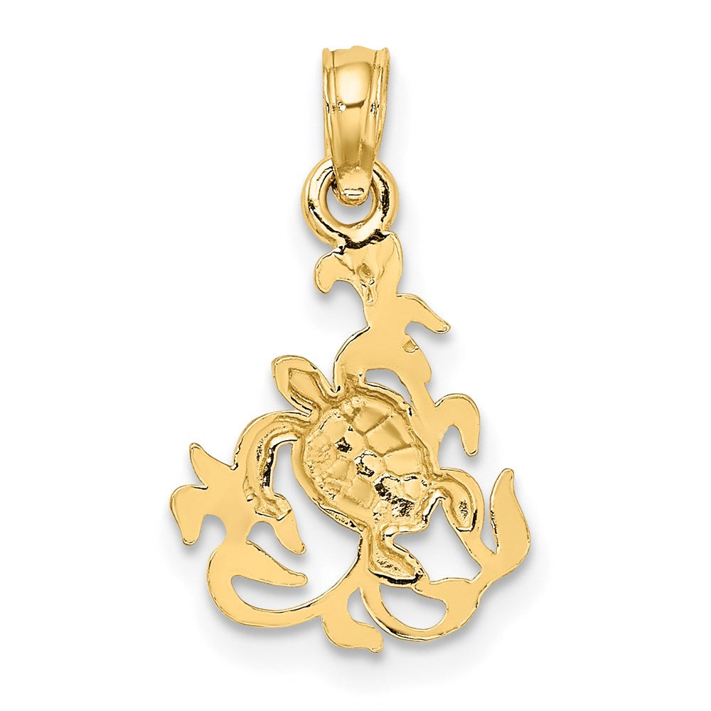 14K Textured Mini Sea Turtle and Kelp Charm 4