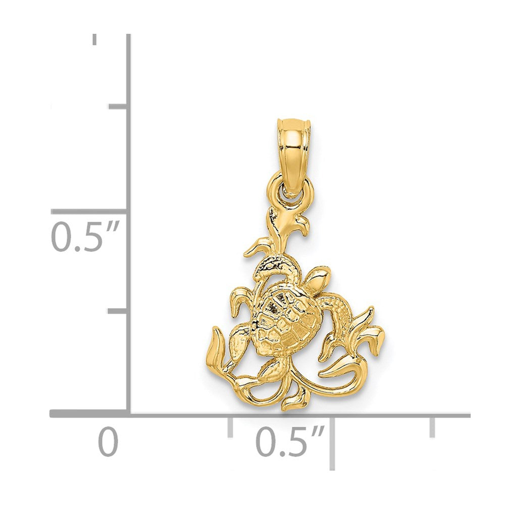 14K Textured Mini Sea Turtle and Kelp Charm 5