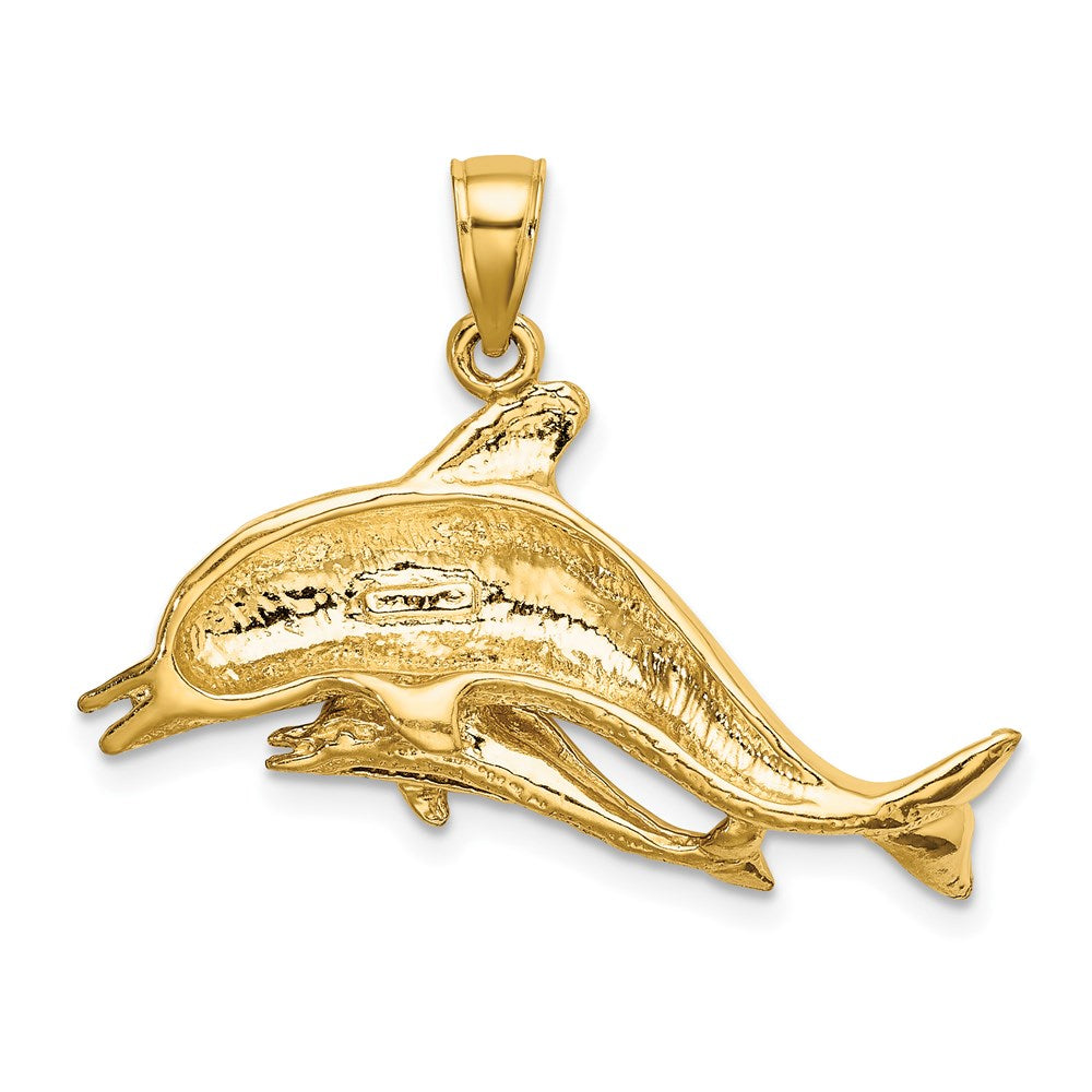 14K 2-D Two Swimming Dolphins Charm 4