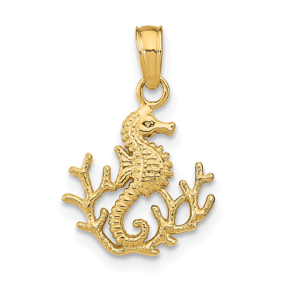 14K Textured Mini Seahorse and Coral Charm 1