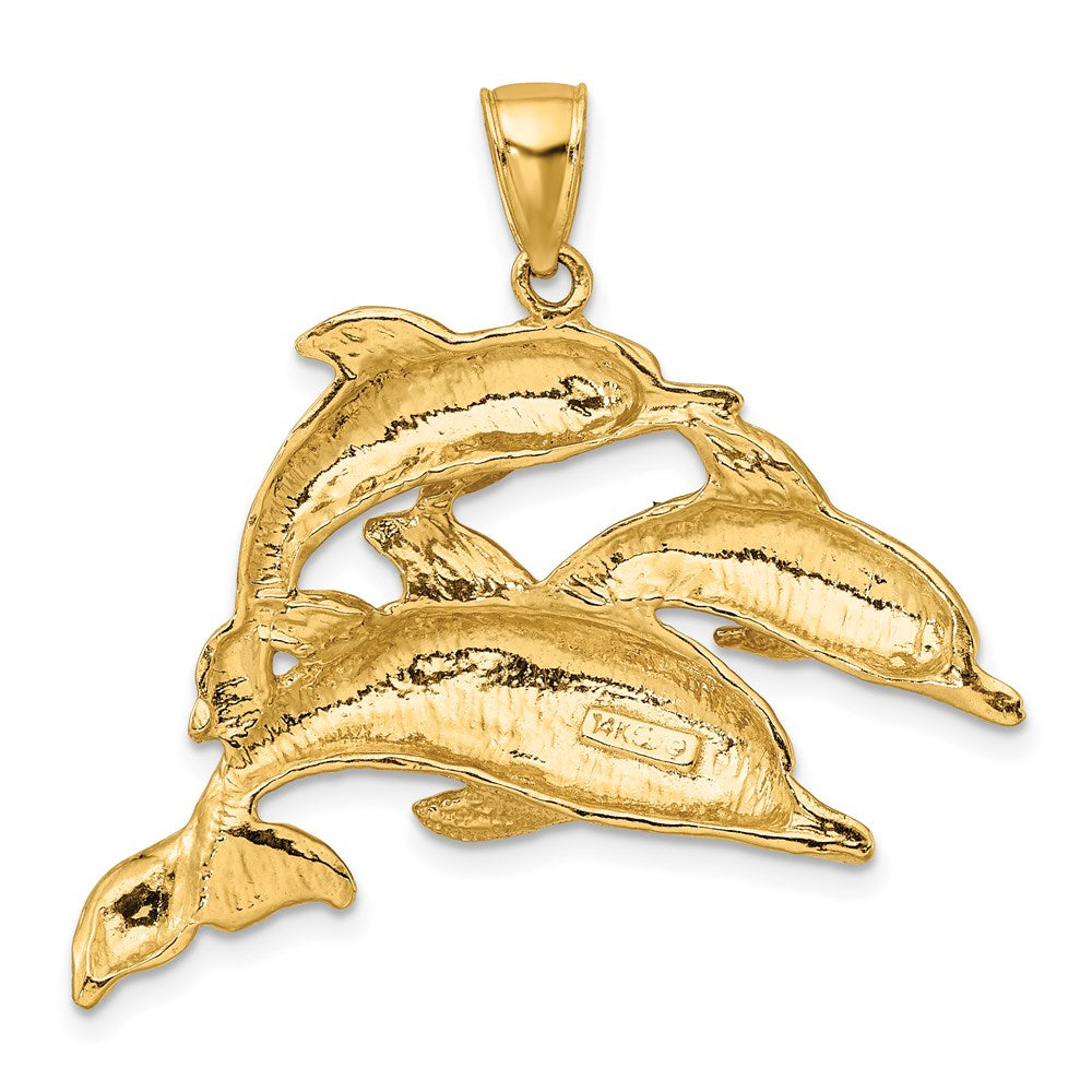 14K 2-D Three Dolphins Charm 4