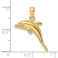 14K 3-D Polished and Textured Jumping Dolphin Charm 3