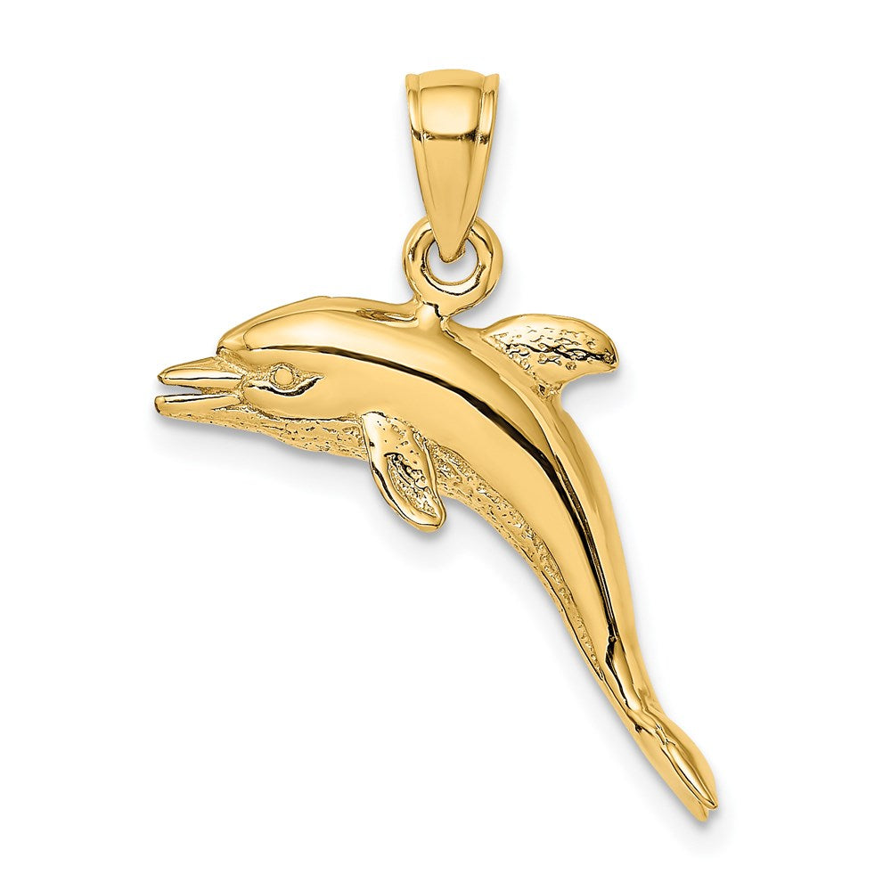 14K 3-D Polished and Textured Jumping Dolphin Charm 1