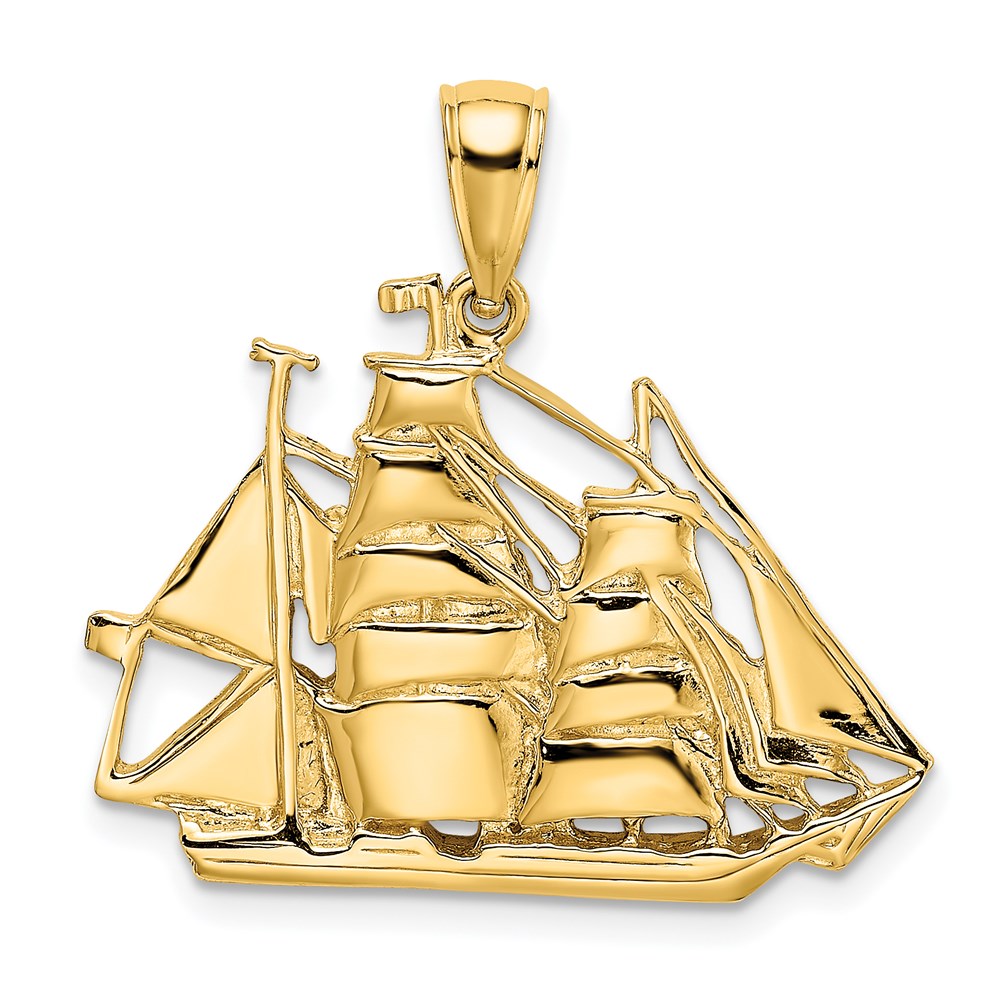 14K 2-D Polished Sailing Ship Charm