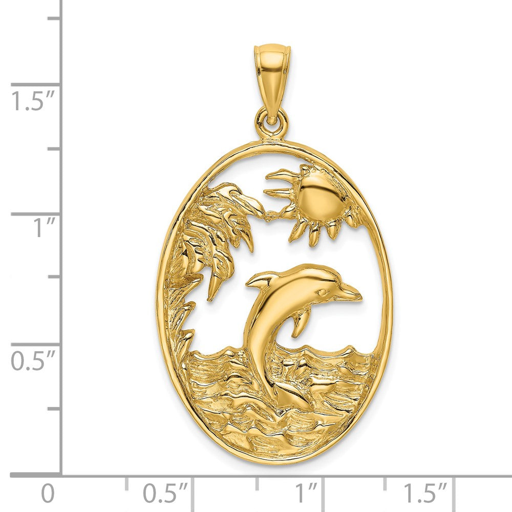 14K Dolphin Jumping in Ocean Scene Charm 3