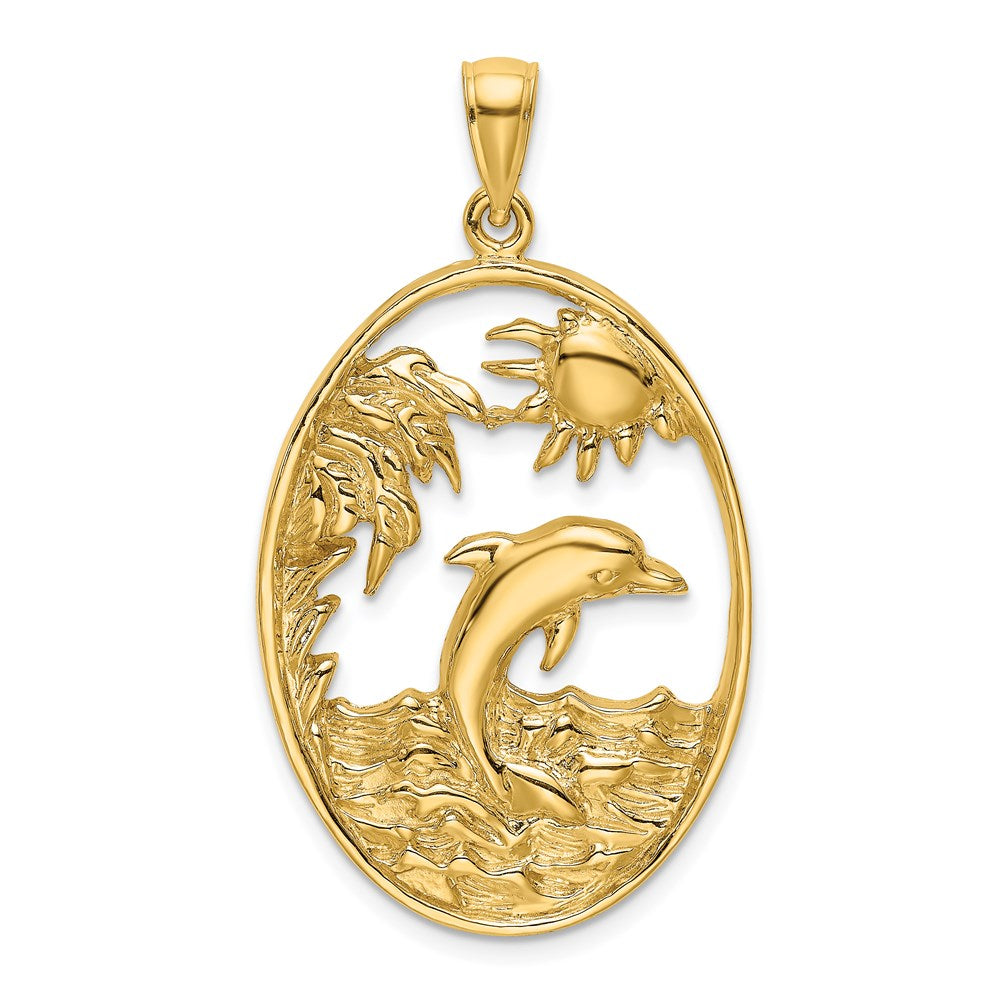 14K Dolphin Jumping in Ocean Scene Charm 1