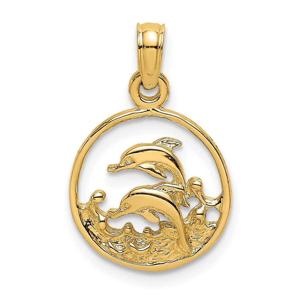 14K Two Dolphins in Circle Charm 1