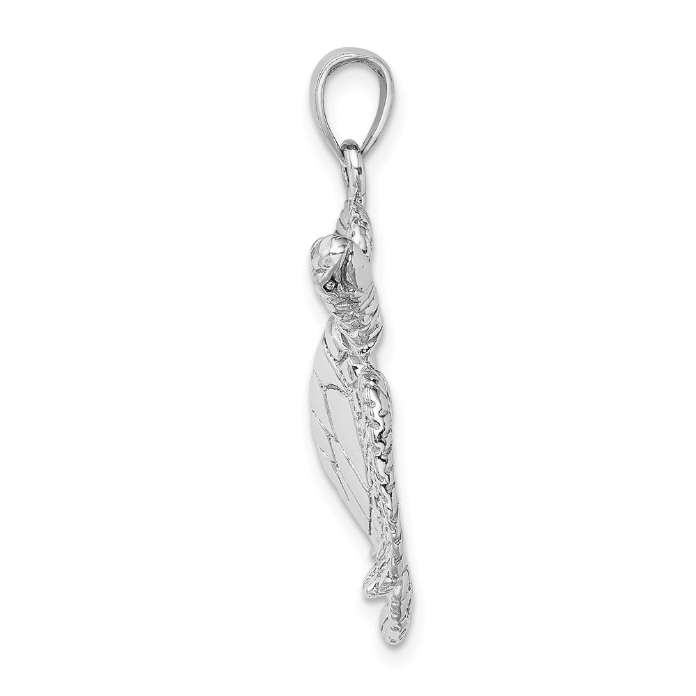 14K White Gold Large Textured Swimming Sea Turtle Charm 2