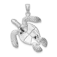 14K White Gold Large Textured Swimming Sea Turtle Charm 4