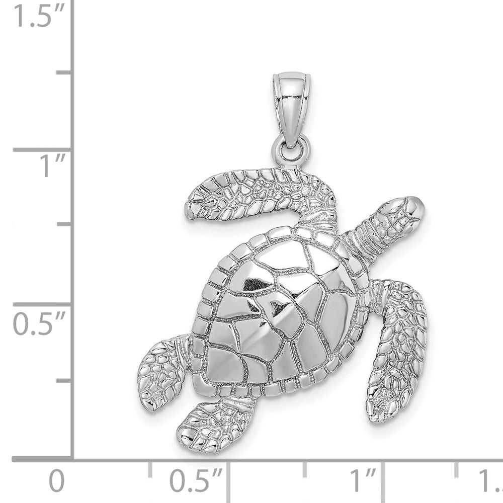 14K White Gold Large Textured Swimming Sea Turtle Charm 3