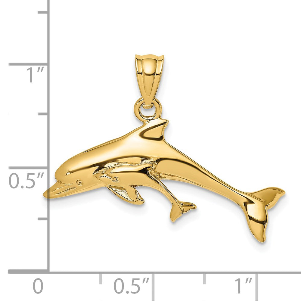 14K Polished Dolphin  and Baby Charm 3