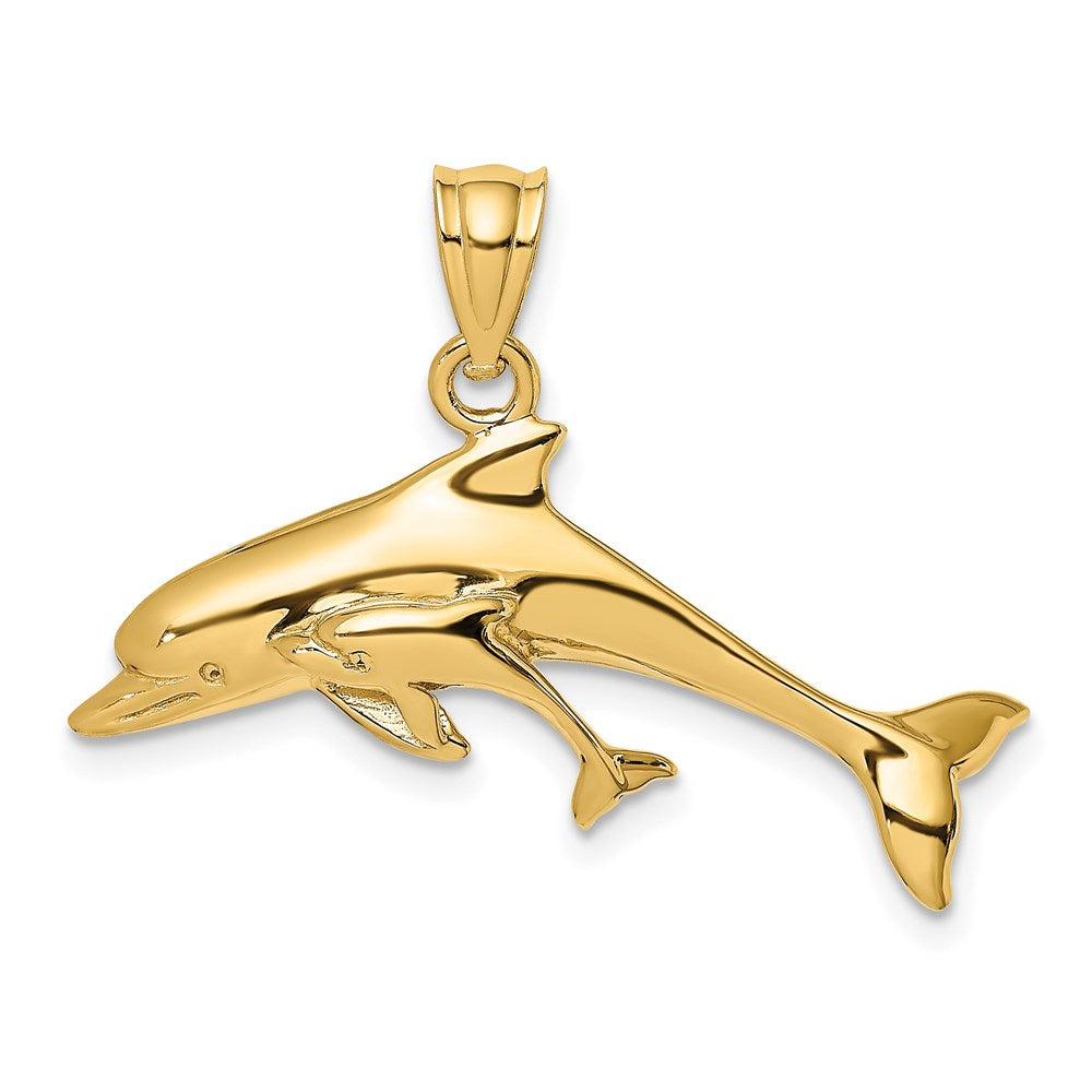 14K Polished Dolphin  and Baby Charm 1