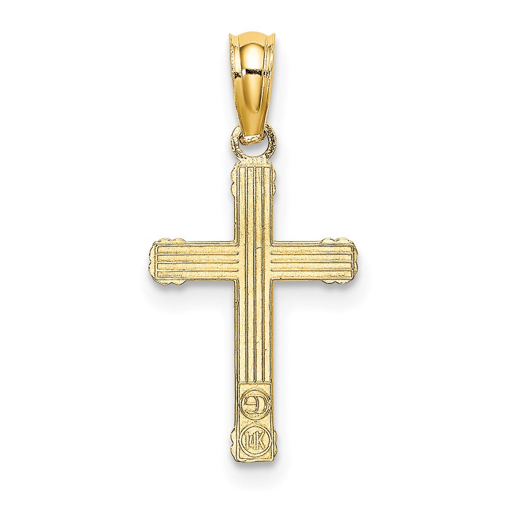 14K Textured w/ Center Heart Small Cross Charm