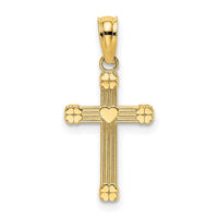 14K Textured w/ Center Heart Small Cross Charm