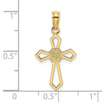 14K Cut-Out and Flat Cross W/ Flower Charm