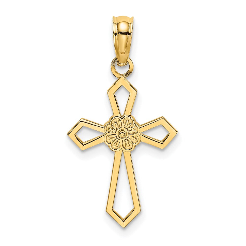 14K Cut-Out and Flat Cross W/ Flower Charm