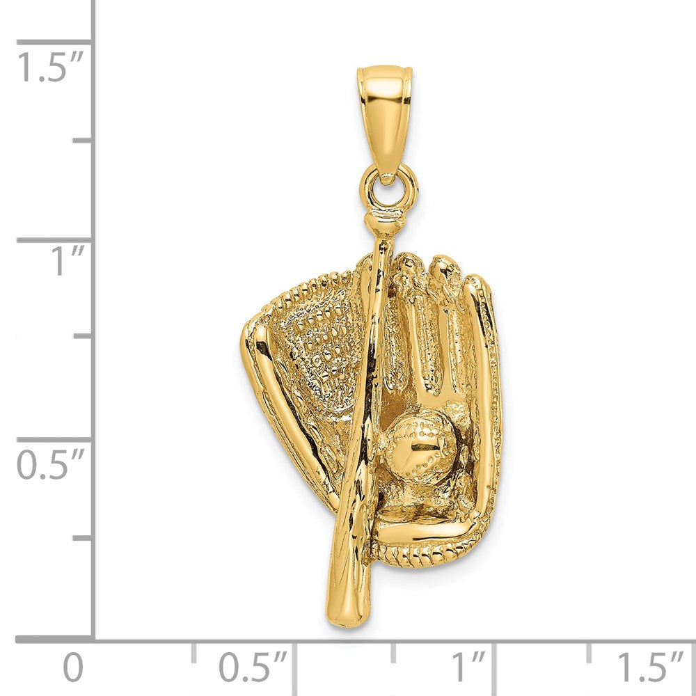 14K 3-D Baseball Glove, Bat and Ball Charm