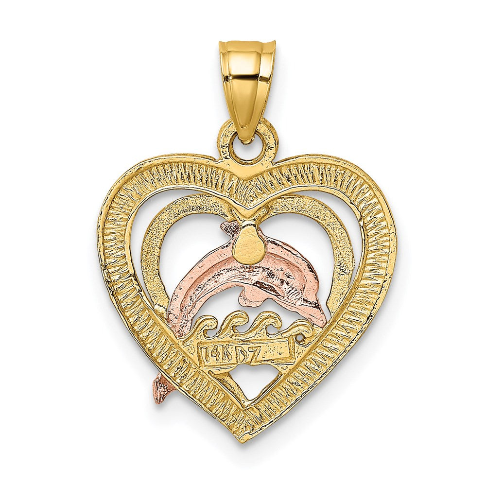 14K Two-tone w/White Rhodium Dolphin In Heart Charm 4