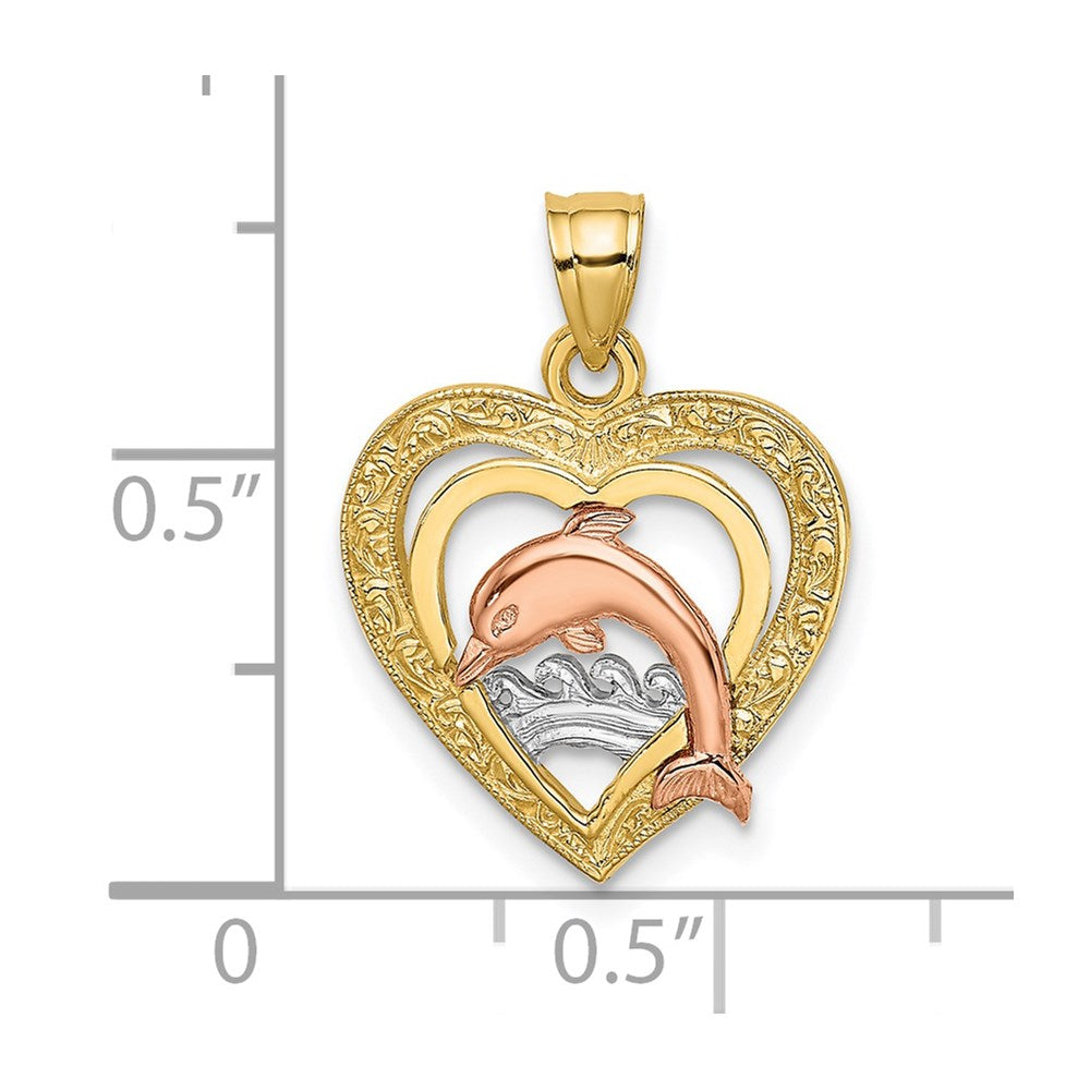 14K Two-tone w/White Rhodium Dolphin In Heart Charm 3