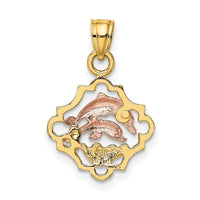 14k Two-tone with White Rhodium Double Dolphins In Frame Charm 4