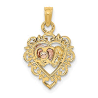 14k Yellow and Rose Gold w/White Rhodium Textured Hearts Charm