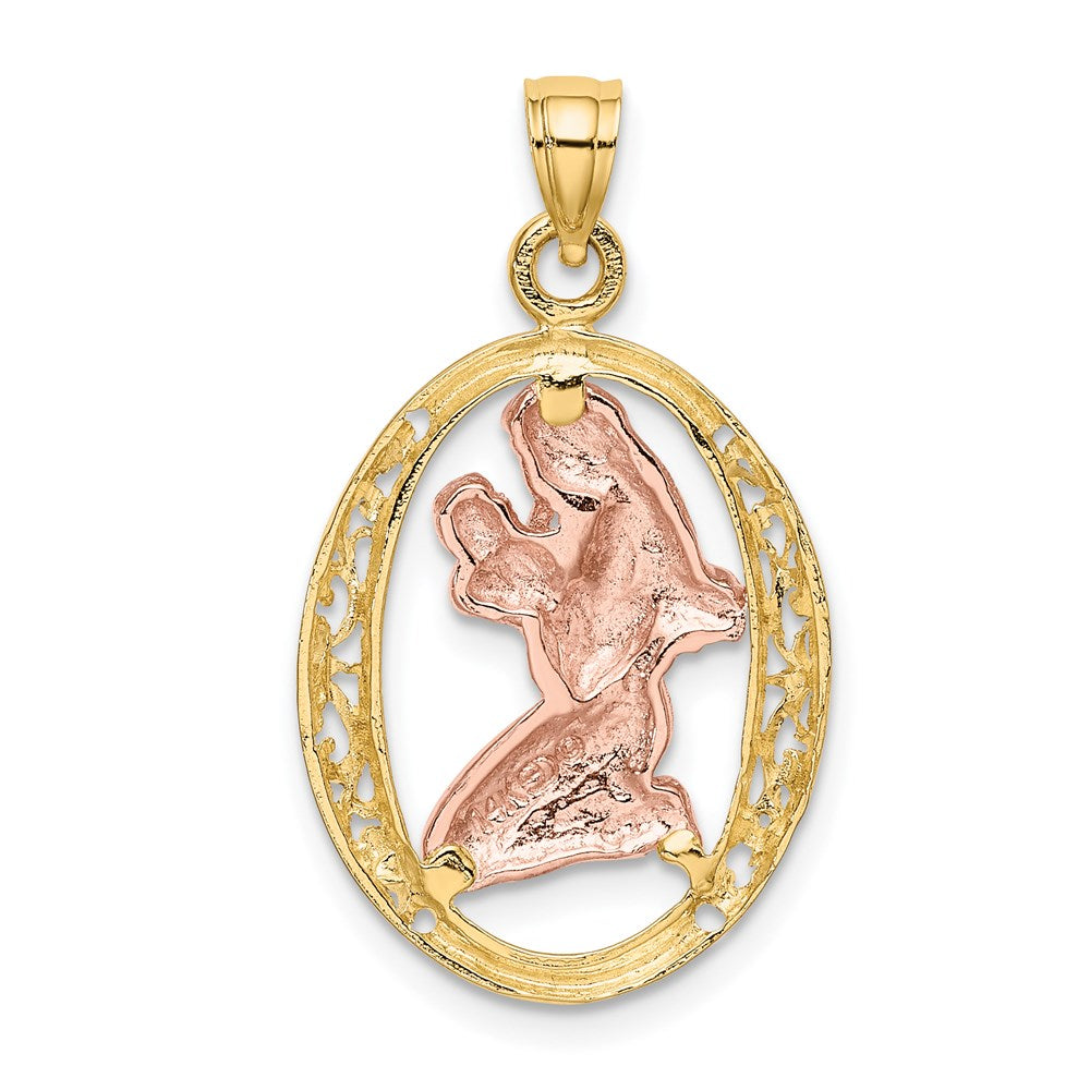 14k Two-tone WIth White Rhodium Mother and Baby In Oval Frame Charm