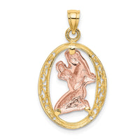 14k Two-tone WIth White Rhodium Mother and Baby In Oval Frame Charm