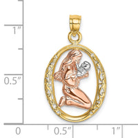 14k Two-tone WIth White Rhodium Mother and Baby In Oval Frame Charm