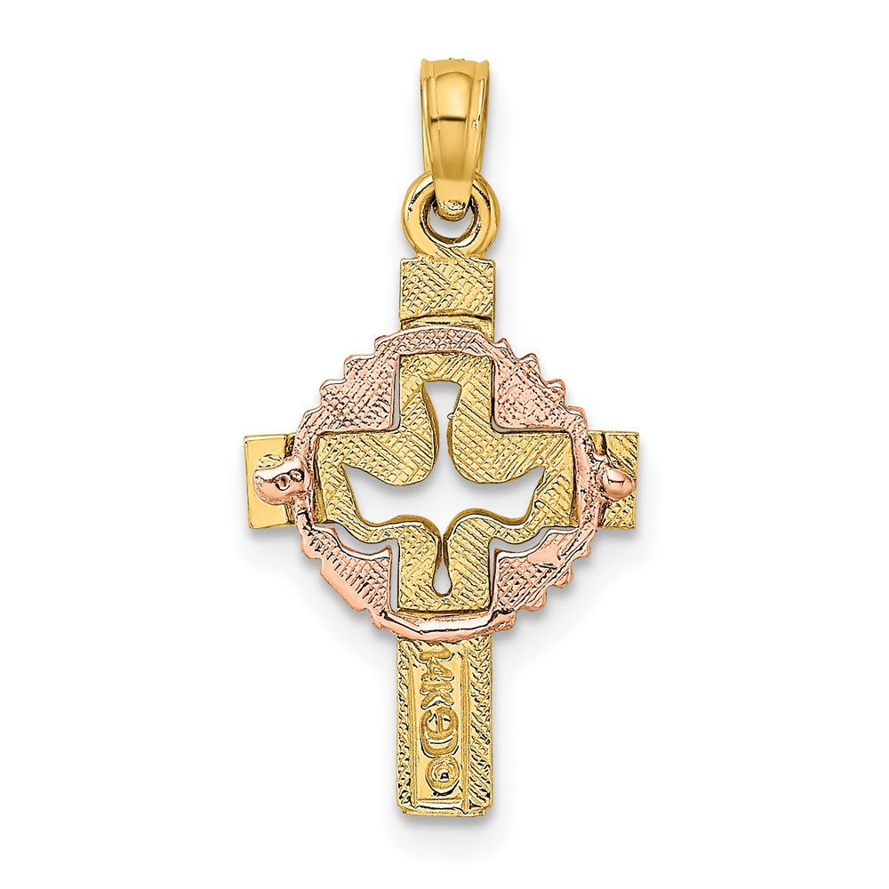 14K Two-Tone Cut-Out Dove On Cross Charm