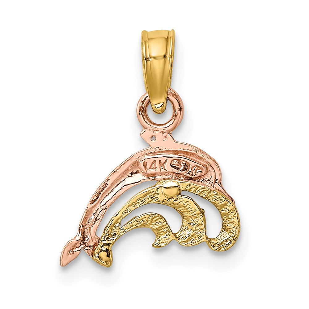 14K Two-Tone W/White Rhodium Dolphin and Wave Charm 4