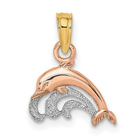 14K Two-Tone W/White Rhodium Dolphin and Wave Charm 1