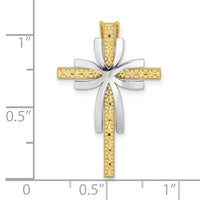 14K Two-Tone 2-D Polished and Textured Cross Chain Slide