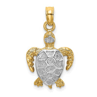 14K with White Rhodium Swimming Sea Turtle Charm 1