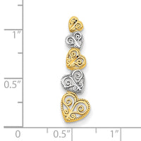 14K Two-tone Polished Filigree Vertical Hearts Chain Slide