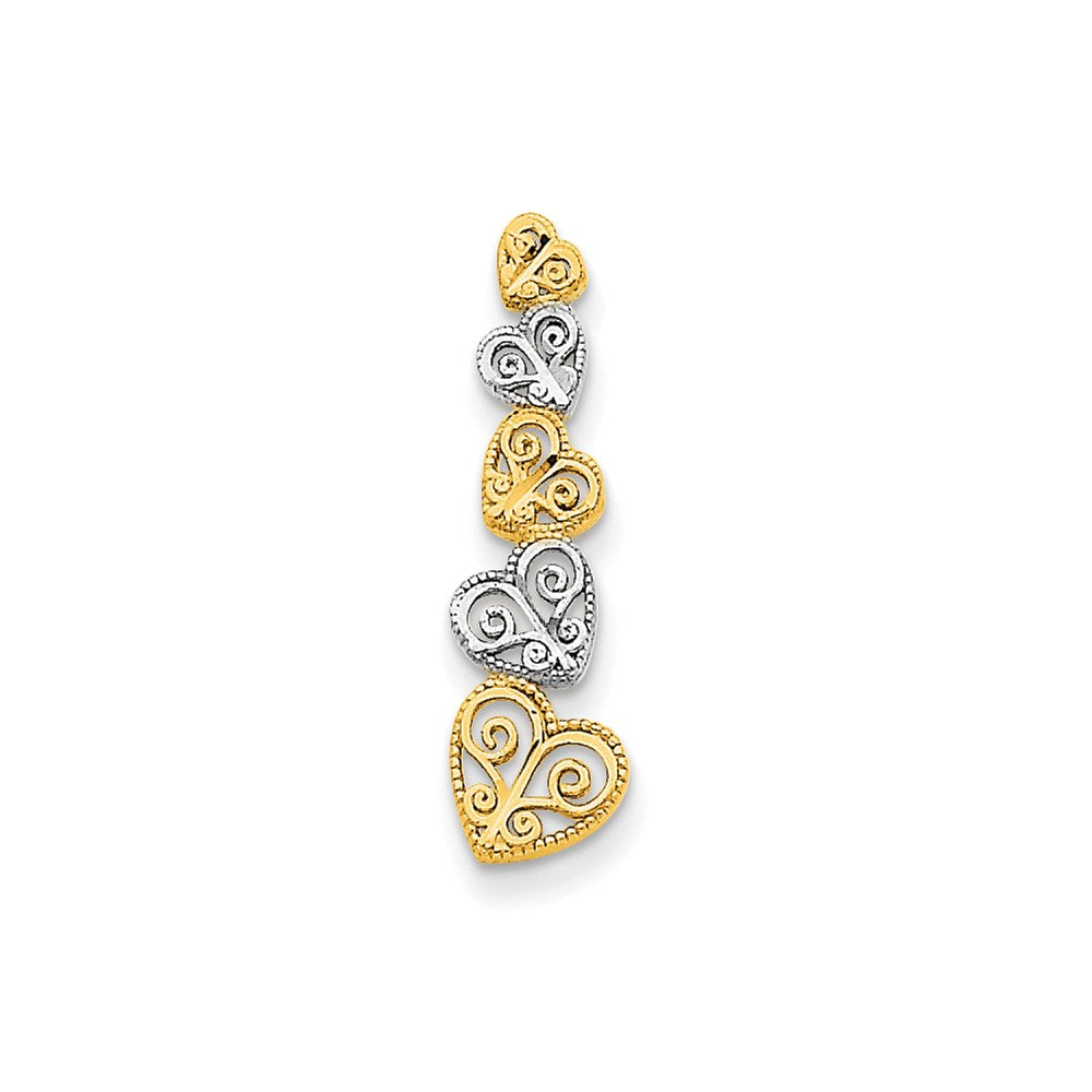 14K Two-tone Polished Filigree Vertical Hearts Chain Slide