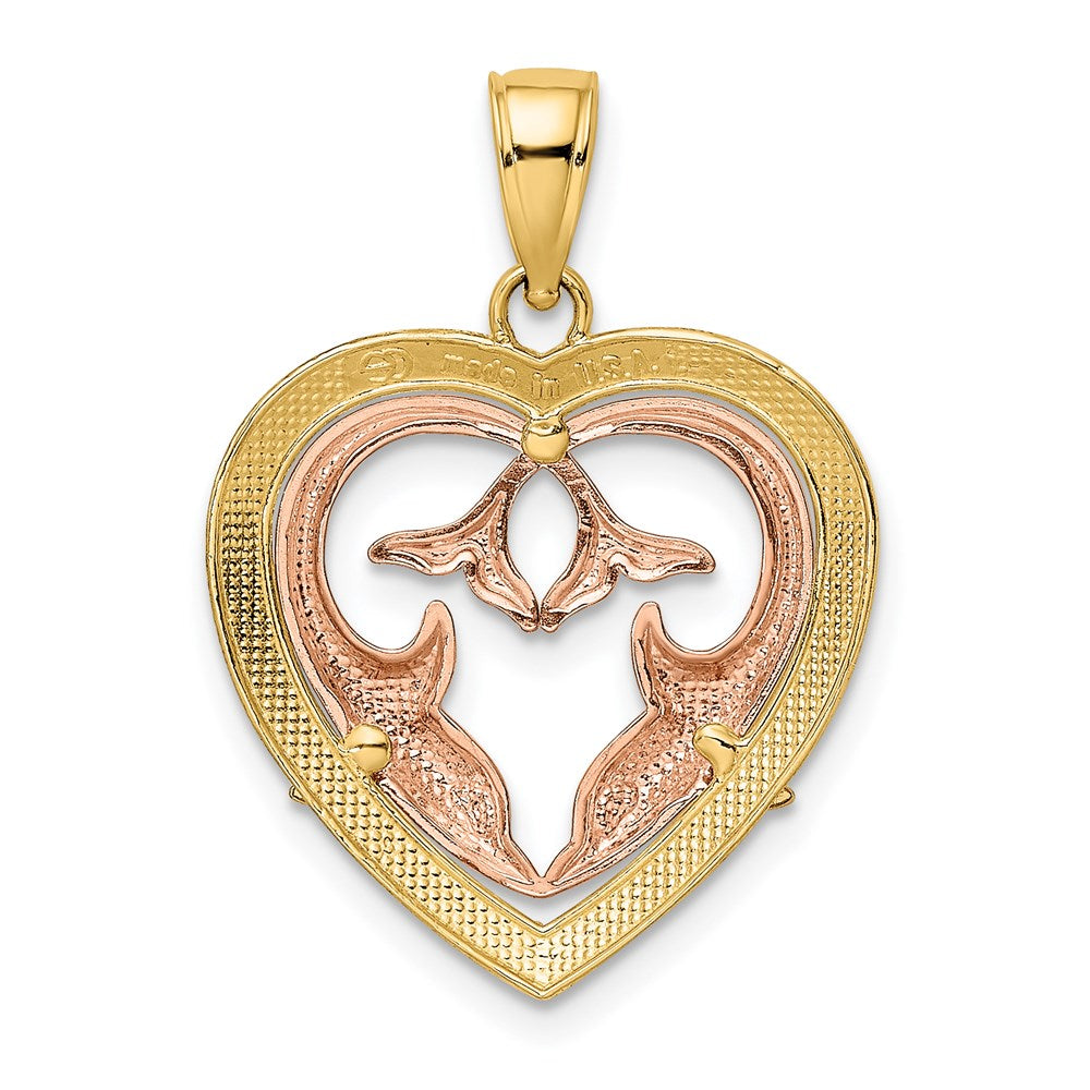 14K Two-Tone w/White Rhodium Dolphins In Heart Frame Charm 4