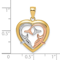 14K Two-Tone w/White Rhodium Dolphins In Heart Frame Charm 3